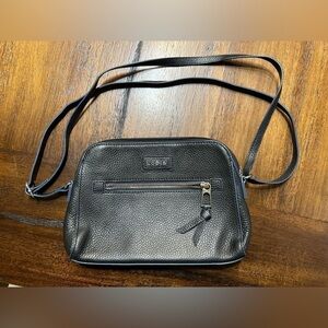 Lodis Charlotte Crossbody Black Pebbled Leather with Navy Blue Trim